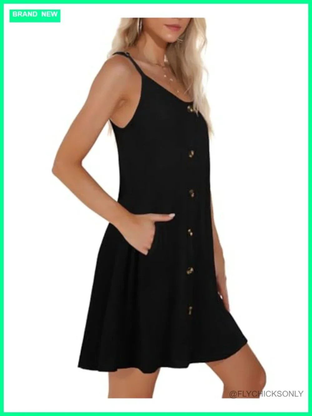 Women's Spaghetti Strap Sundress Beach Cover Up Cotton Swing Dress with Pockets